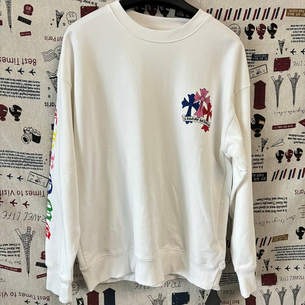 Chrome Hearts Cemetery Multi Color Cross Crewneck White